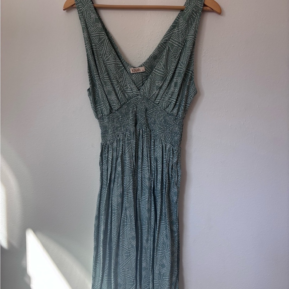 Khush Green Printed V-Neck Smocked Waist Maxi Dress